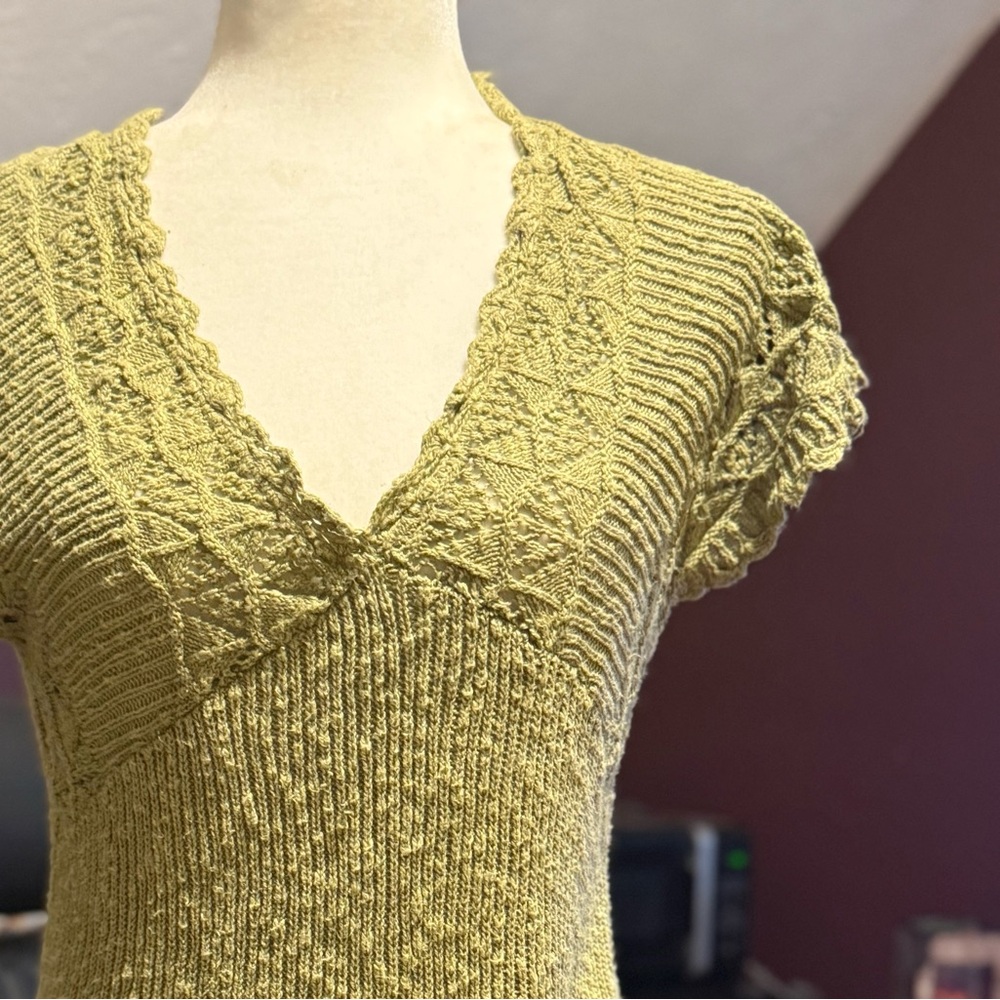 Vintage Axcess Sage Green Lace Knit Women's Blouse - Picture 2 of 6